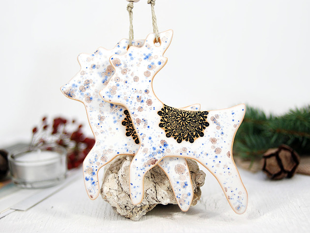 ozdoby choinkowe 1 Ręcznie malowany ceramiczny renifer