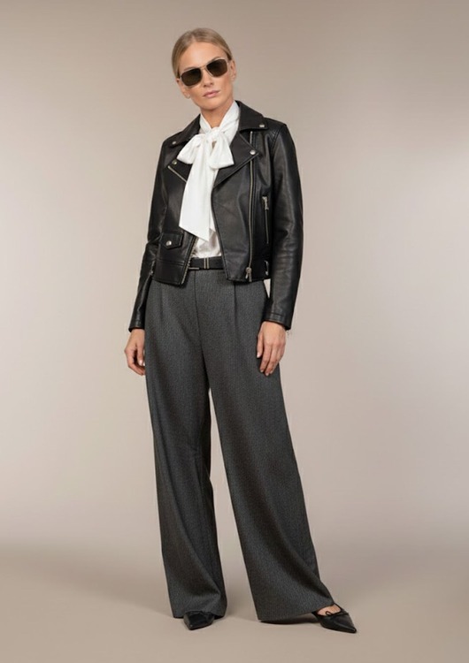 spodnie materiałowe damskie Spodnie damskie z kaszmiru w prążek