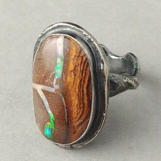pierścionki srebrne Opal boulder tęczowo
