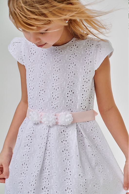 sukienki dla dziewczynki Biała sukienka haftowanej bawełny dla dziewczynki Gabi
