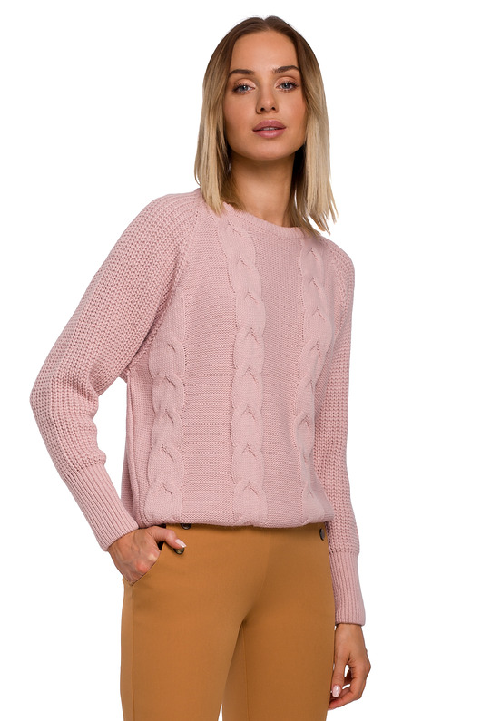 Sweter z warkoczem-różowy(M-554) MOE