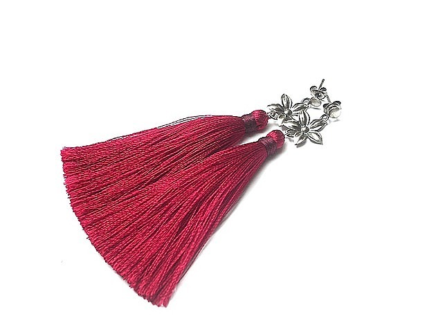 kolczyki wire wrapping Boho - flower /szkarłat/  - kolczyki