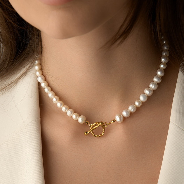złote naszyjniki Naszyjnik perły naturalne- stal szlachetna pozłacana
