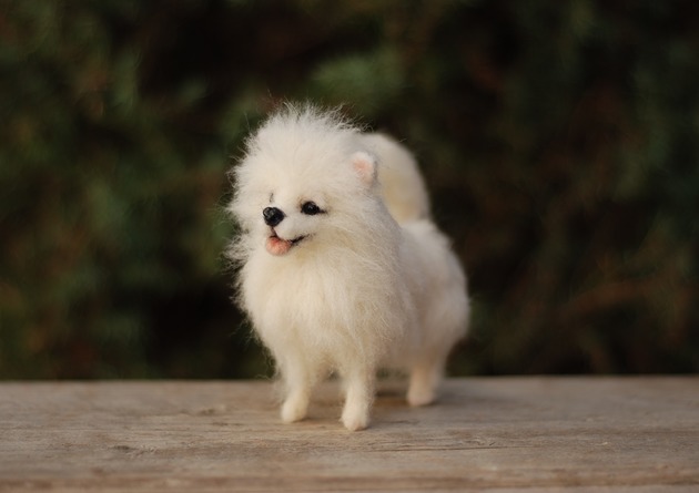 figurki i rzeźby Pomeranian Biały- Mianiatura