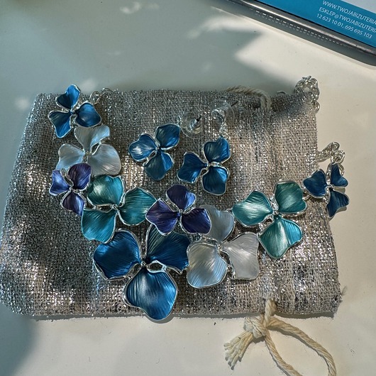 komplet biżuterii Komplet, kolczyki i kolia - Naszyjnik Artystyczne   niebieskie odcienie nieba