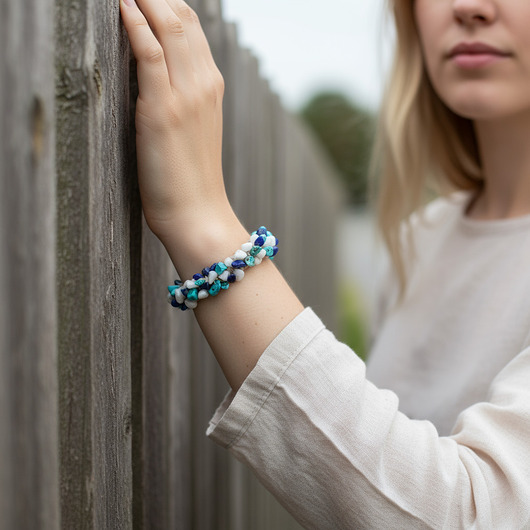 bransoletki z kamieni naturalnych Blue Bransoletka lniana