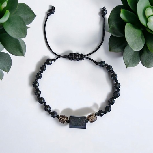 bransoletki z kamieni naturalnych Ochronna bransoletka - czarny turmalin, kwarc dymny, onyks mat