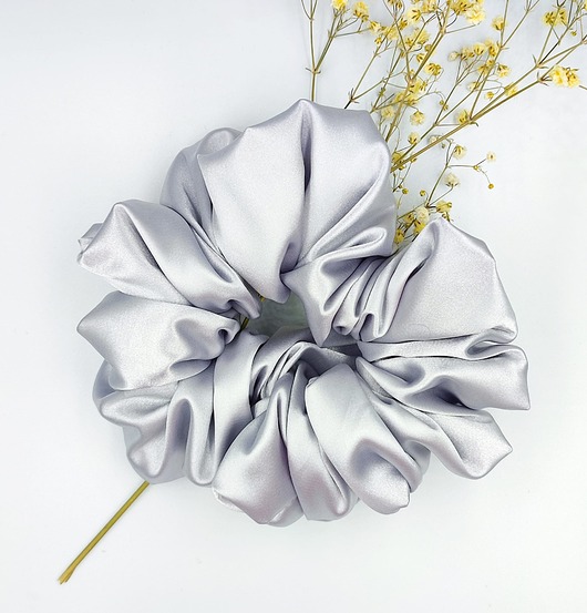 gumki do włosów Scrunchie satyna silver
