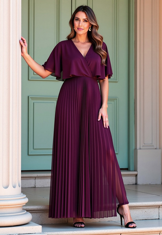sukienki maxi damskie Elegancka długa sukienka wieczorowa kopertowa z kimonowym rękawem M1123