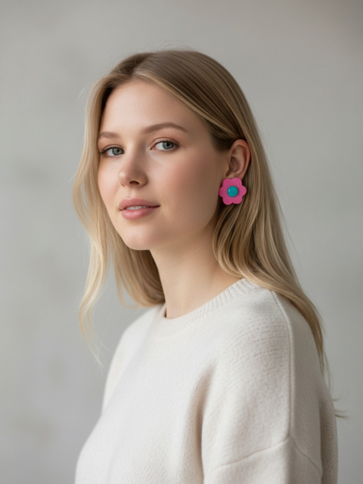 kolczyki z masy plastycznej Kolczyki Kwiatki Pinky