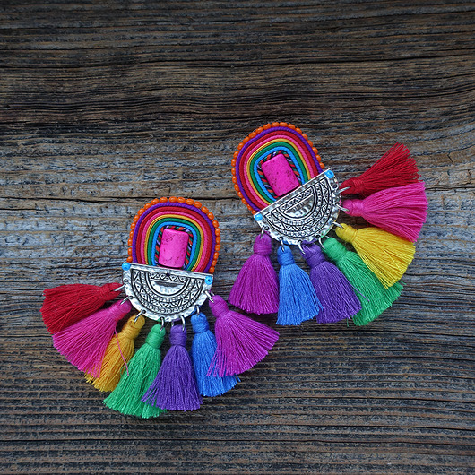 kolczyki soutache Duże i kolorowe kolczyki boho z chwostami