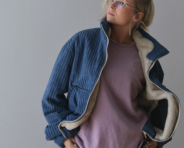 kurtki damskie Sztruksowa Kurtka Teddy Dusty Blue