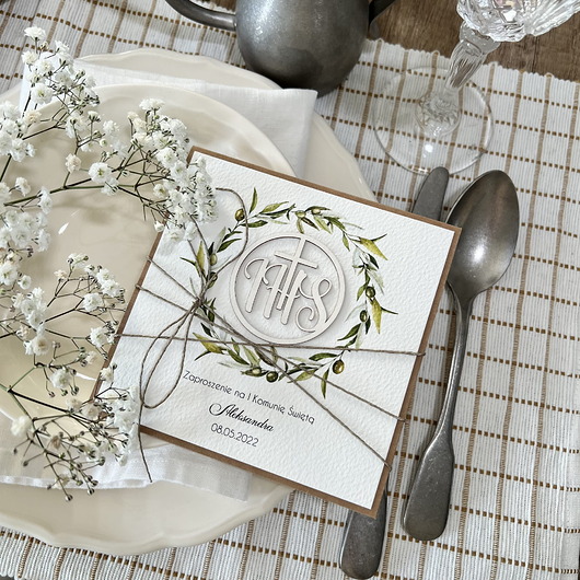 zaproszenia na komunię Najpiękniejsze minimalistyczne ręcznie robione zaproszenia na komunię z perso