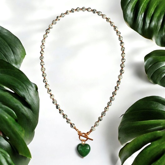 naszyjniki - inne Jaspis dalmatyński i serce : CIEMNA ZIELEŃ: naszyjnik