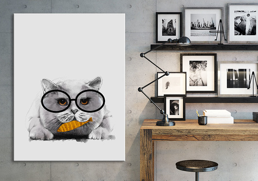 obrazy OBRAZ NA PŁÓTNIE - 60x80cm  KOT ILUSTRACJA