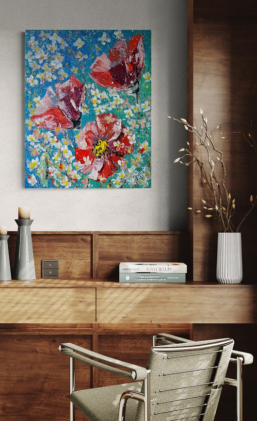 obrazy Giclee "Maki na niebieskim tle"