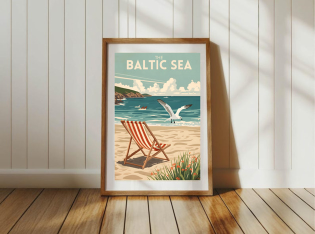 plakaty PLAKAT retro Morze BAŁTYCKIE ilustracja plaża morski