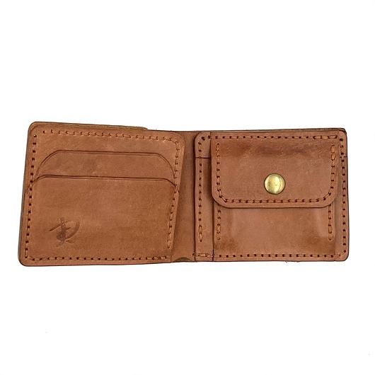 portfele damskie Jasno-brązowy portfel na bilon ręcznie uszyty ze skóry garbowanej roślinnie.