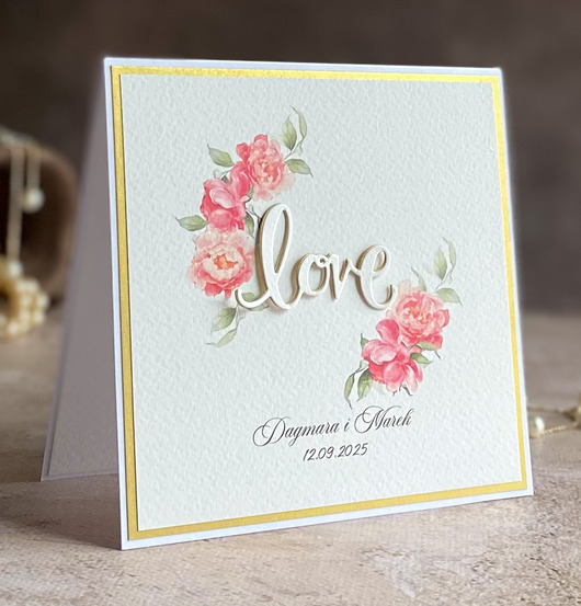 zaproszenia i kartki na ślub Kartka ślubna w ozdobnej kopercie, WA 26a