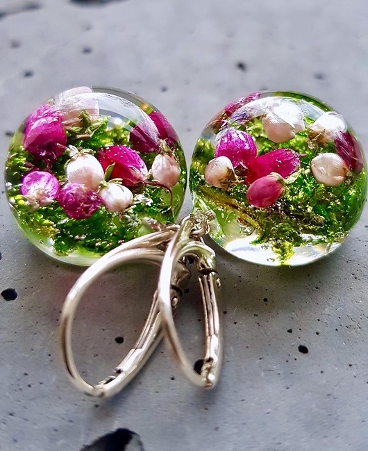 Kolczyki srebrne z mchem i wrzosem Grol Jewellery