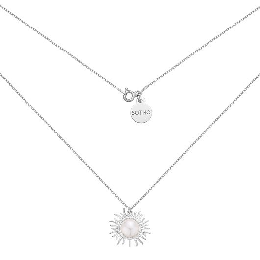 srebrne naszyjniki Srebrny naszyjnik ze słońcem i perłą