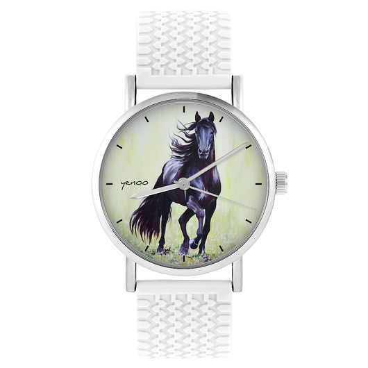 zegarki unisex Zegarek - Czarny koń 2 - silikonowy, biały