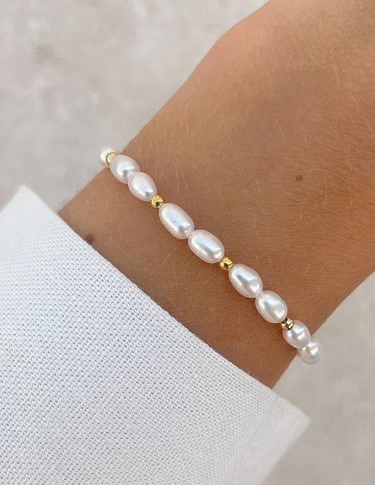 bransoletki z kamieni naturalnych Bransoletka na gumce z perłami Bella z hematytem