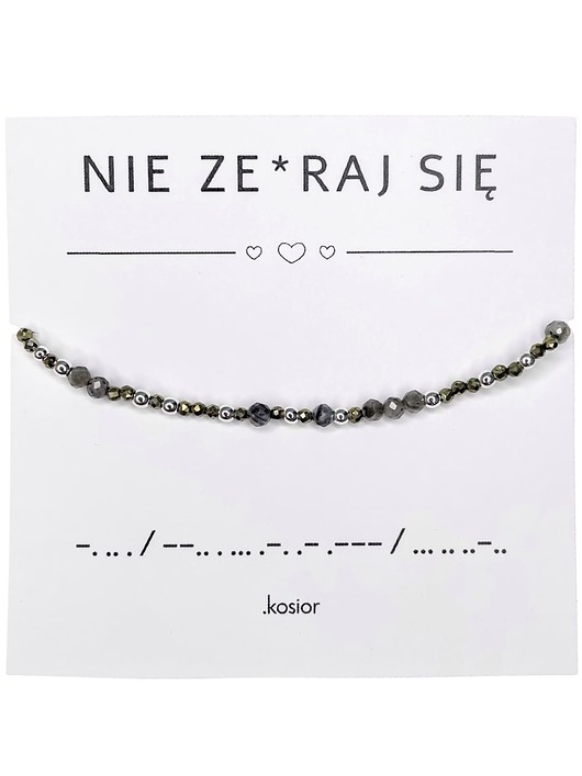 bransoletki na sznurku Bransoletka z alfabetem Morse Labradoryt, Piryt, Hematyt