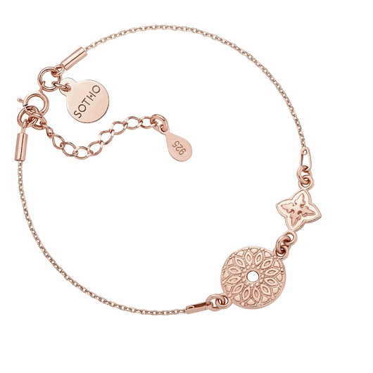 bransoletki złote Bransoletka z różowego złota z rozetką i medalionem