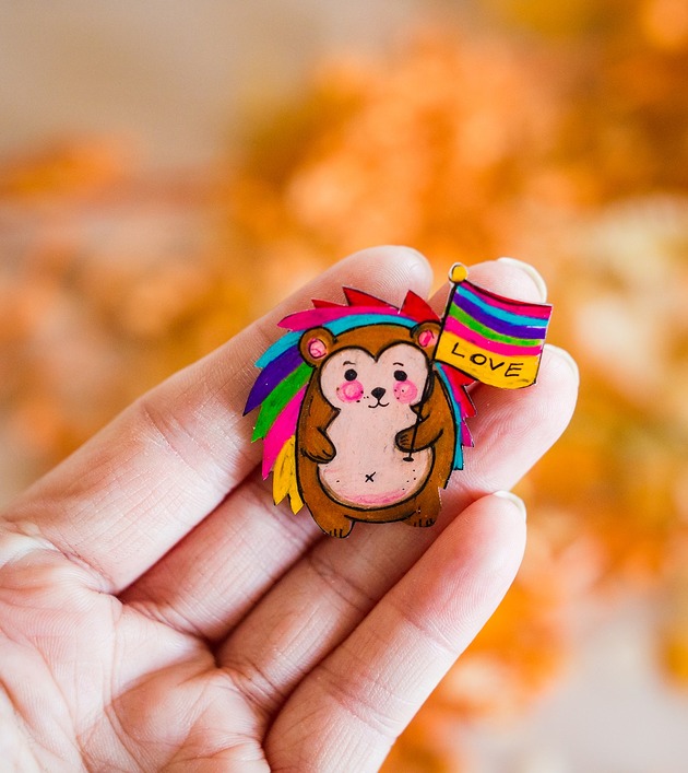 broszki Jeż z tęczową flagą 