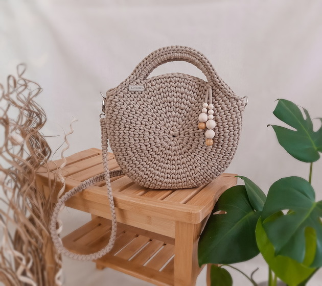 Big Round Crochet Bag - piaskowa Damariz