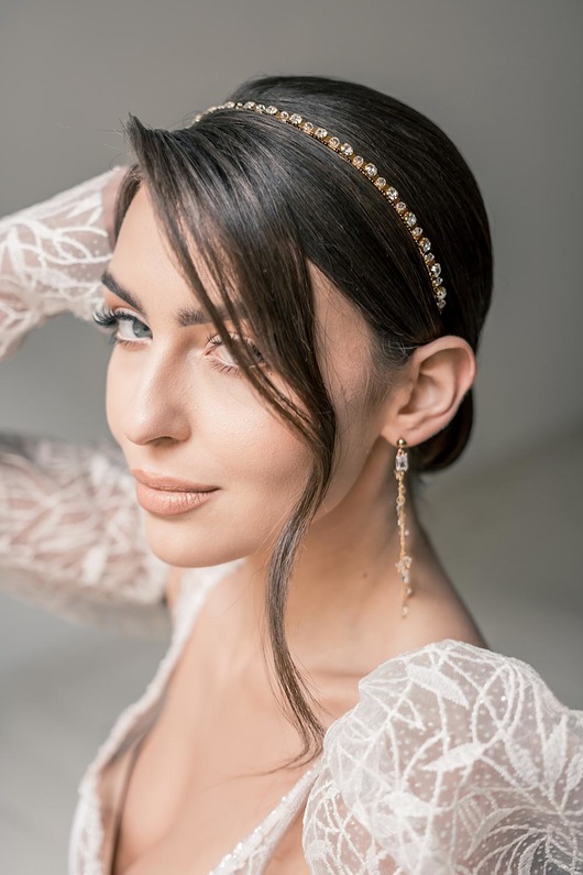 opaski do włosów AURORA - złota opaska wieczorowa z kryształkami i kamieniami