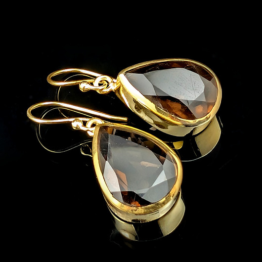 kolczyki pozłacane Barokowe kwarce dymne e złotym blasku