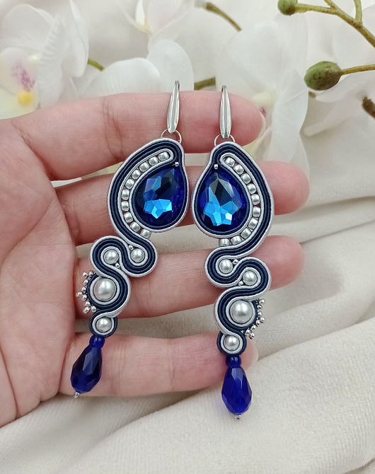 kolczyki soutache Długie kolczyki sutasz na wesele, chabrowe kolczyki