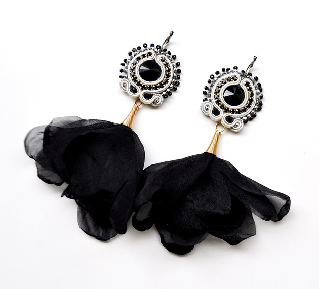 kolczyki soutache Sutaszowe kolczyki BLACK FLOWERS