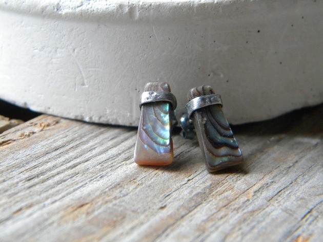 kolczyki wire wrapping Muszla paua - abalone - sztyfciki