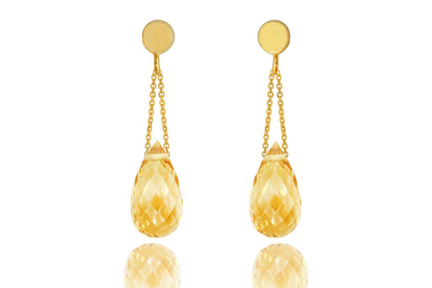 kolczyki z kamieniami Earrings Cytryn Krople złoto 585