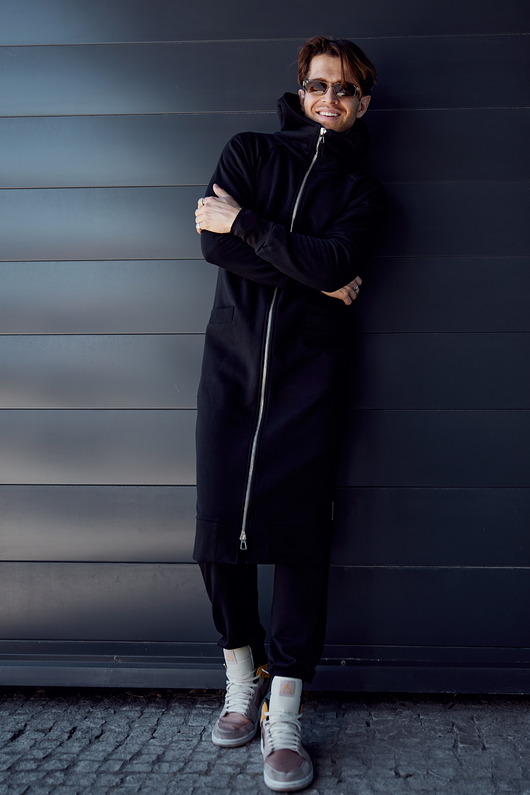 bluzy męskie Długa bawełniana bluza SLIM ZIP