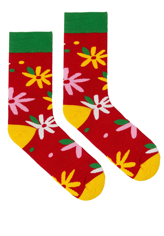 skarpetki męskie Skarpetki stokrotki kwiatki czerwone skarpetki we wzory Kabak