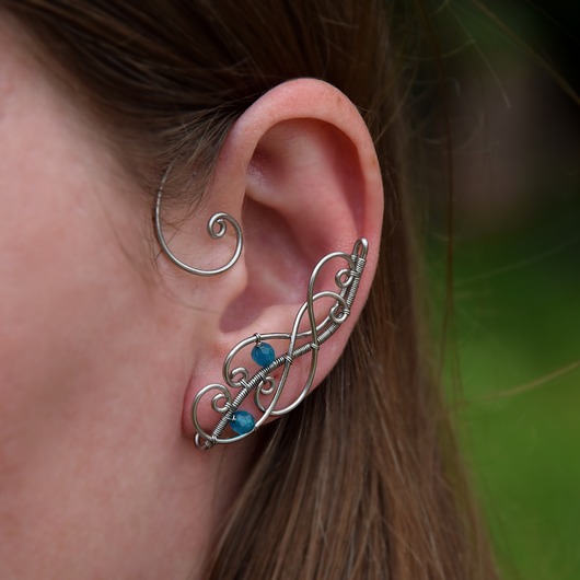 nausznice Nausznice zausznice oryginalne kolczyki kwarc niebieski wire wrapping