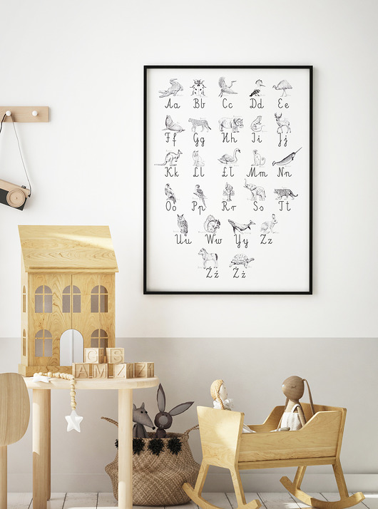 ALFABET,plakat edukacyjny,zwierzęta PRINTLOVE