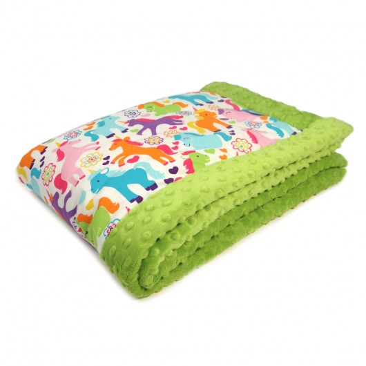 Kocyk niemowlęcy z minky koniki/zielony GuGa DESIGN
