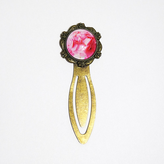 zakładki do książek Zakładka do książki - Różowa pelargonia - klips, brąz