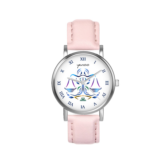 zegarki damskie Zegarek mały - Waga - skórzany, pudrowy róż