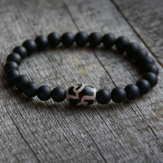 męska bransoletka :: tibetan agate & lava kaktusia