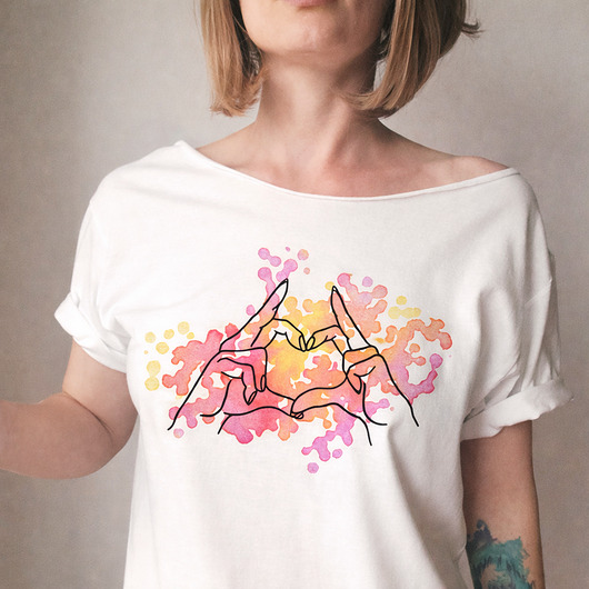 t-shirt damskie Dłonie serce  Biały Oversize