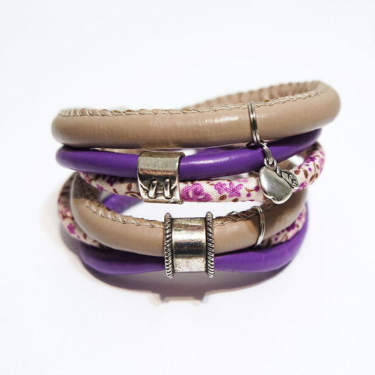 bransoletki - inne Bransoletka - Jabłuszko - rzemienie, owijana, fiolet