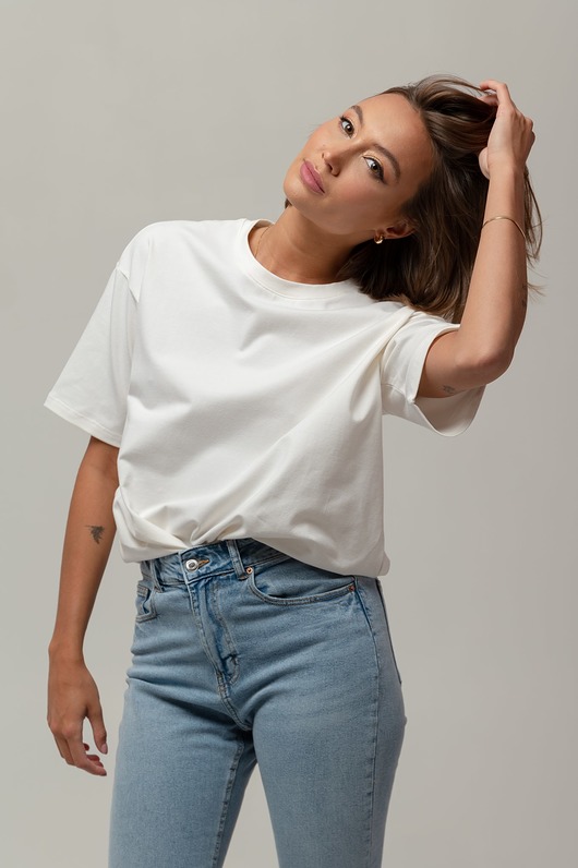 t-shirt damskie Koszulka T-Shirt z bawełny, CREAMY-WHITE