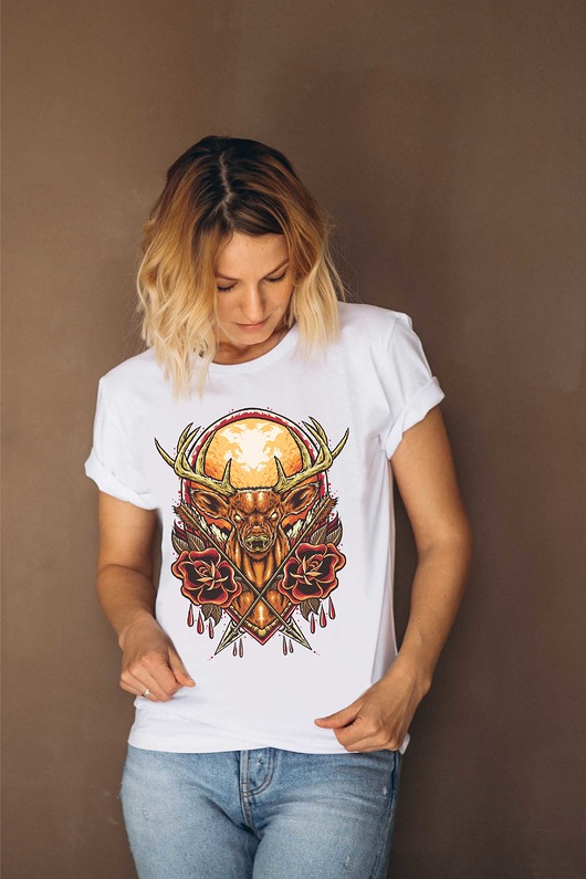 Koszulka oversize z nadrukiem Golden deer ART ORGANIC