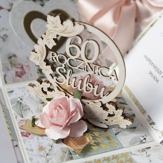 kartki scrapbooking 60 rocznica ślubu, diamentowe gody, exploding box, kartka 3d